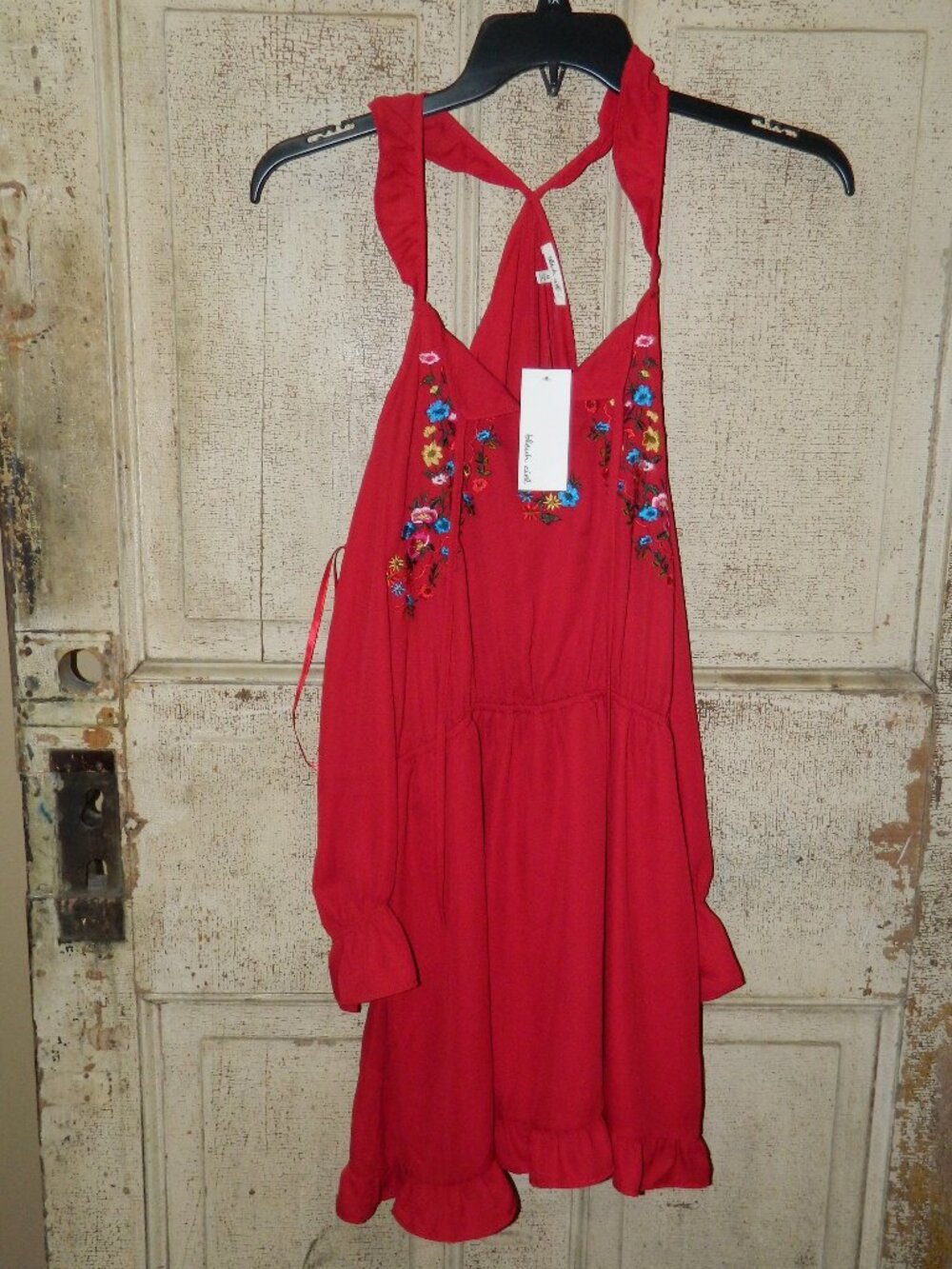 Bleuh Ciel Cold Shoulder Embroidered Dress Sz M (Y-44)